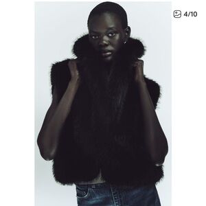 Zara Black Faux Fur Vest